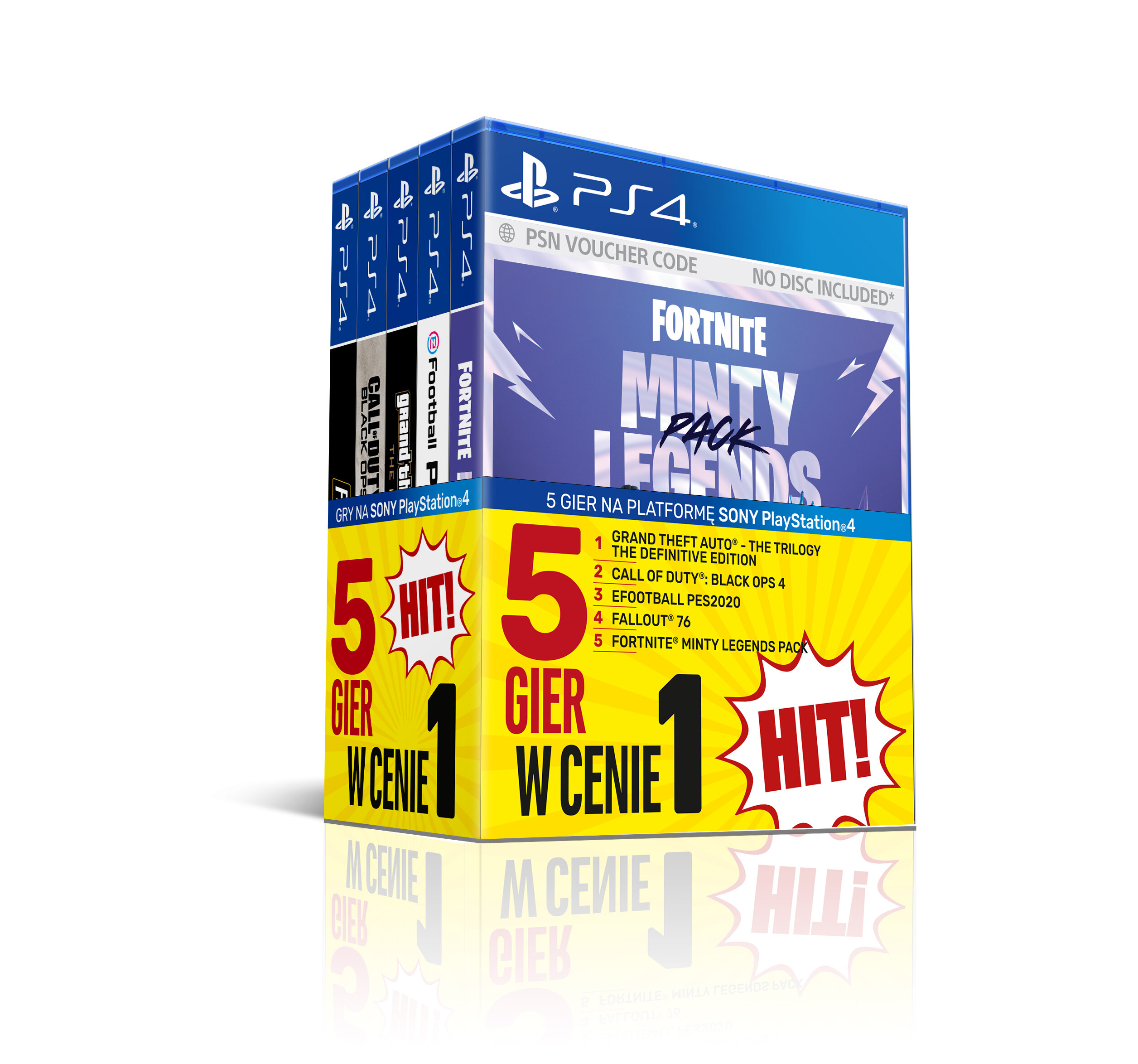 Gra PS4 Zestaw 5 gier: GTA: The Trilogy – The Definitive Edition, CoD: Black Ops 4, PES 2020, Fallout 76, Fornite Minty Legends Pack