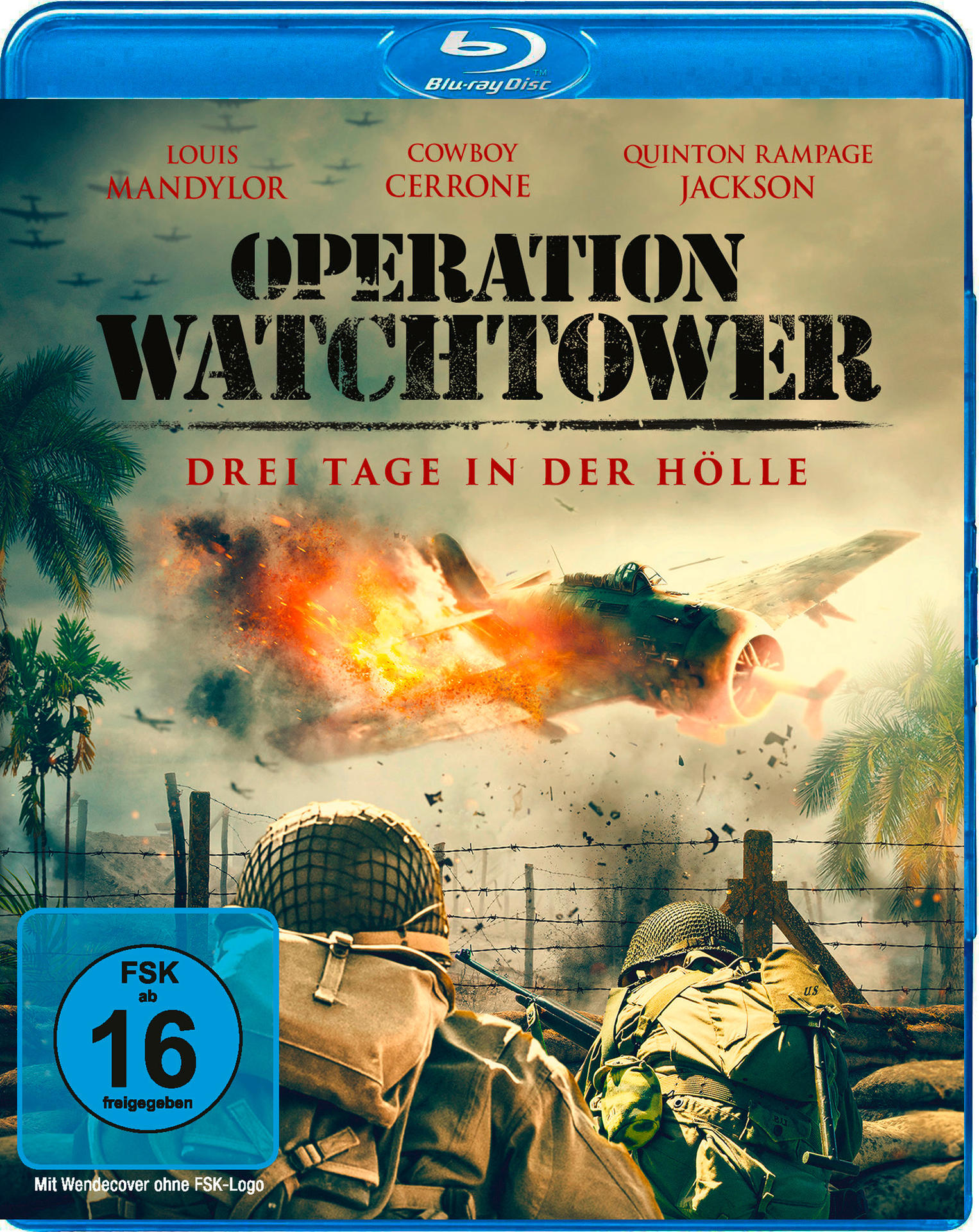 Operation Watchtower Blu-ray Cover mit Kriegsszene und Flugzeug.