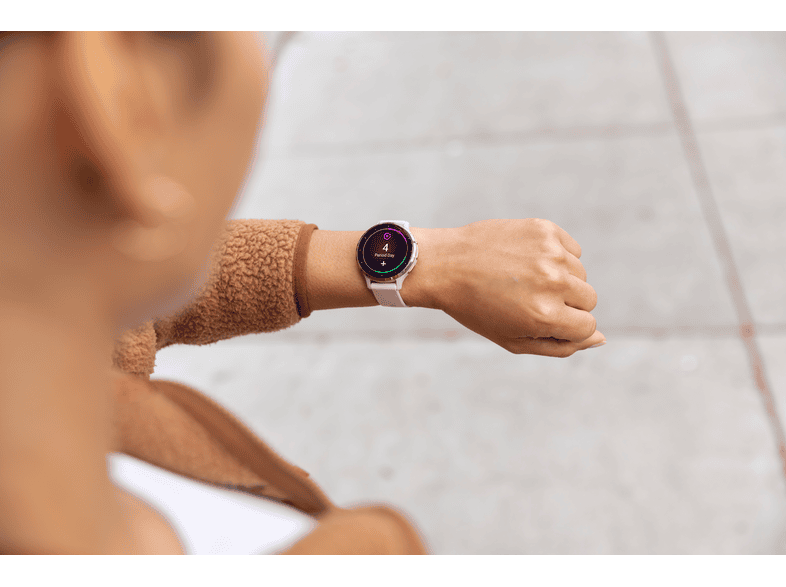 Montre connectée Garmin Venu 3S, Soft Gold avec bracelet rose sur