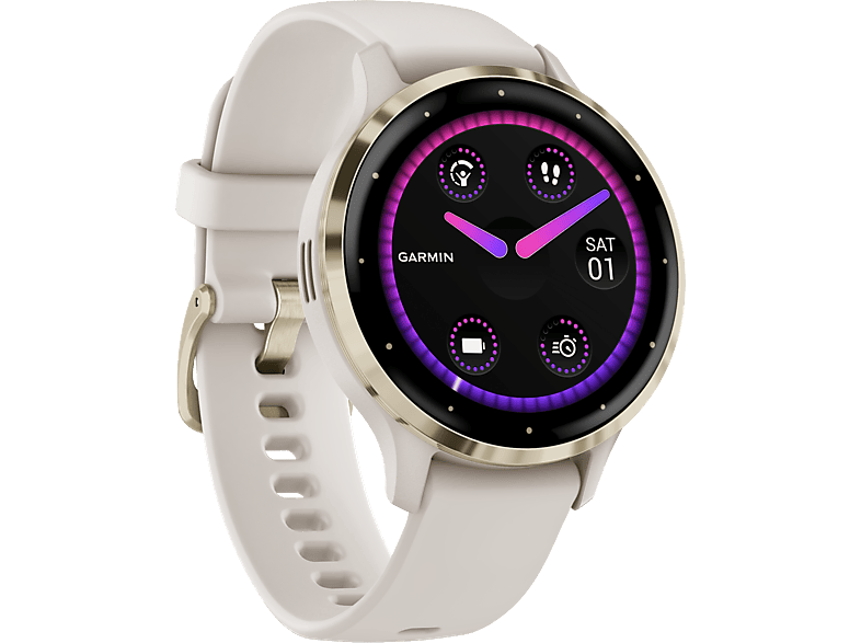GARMIN Venu 3S - GPS-Smartwatch (110-175 mm, Silikon, Elfenbein/Softgold)