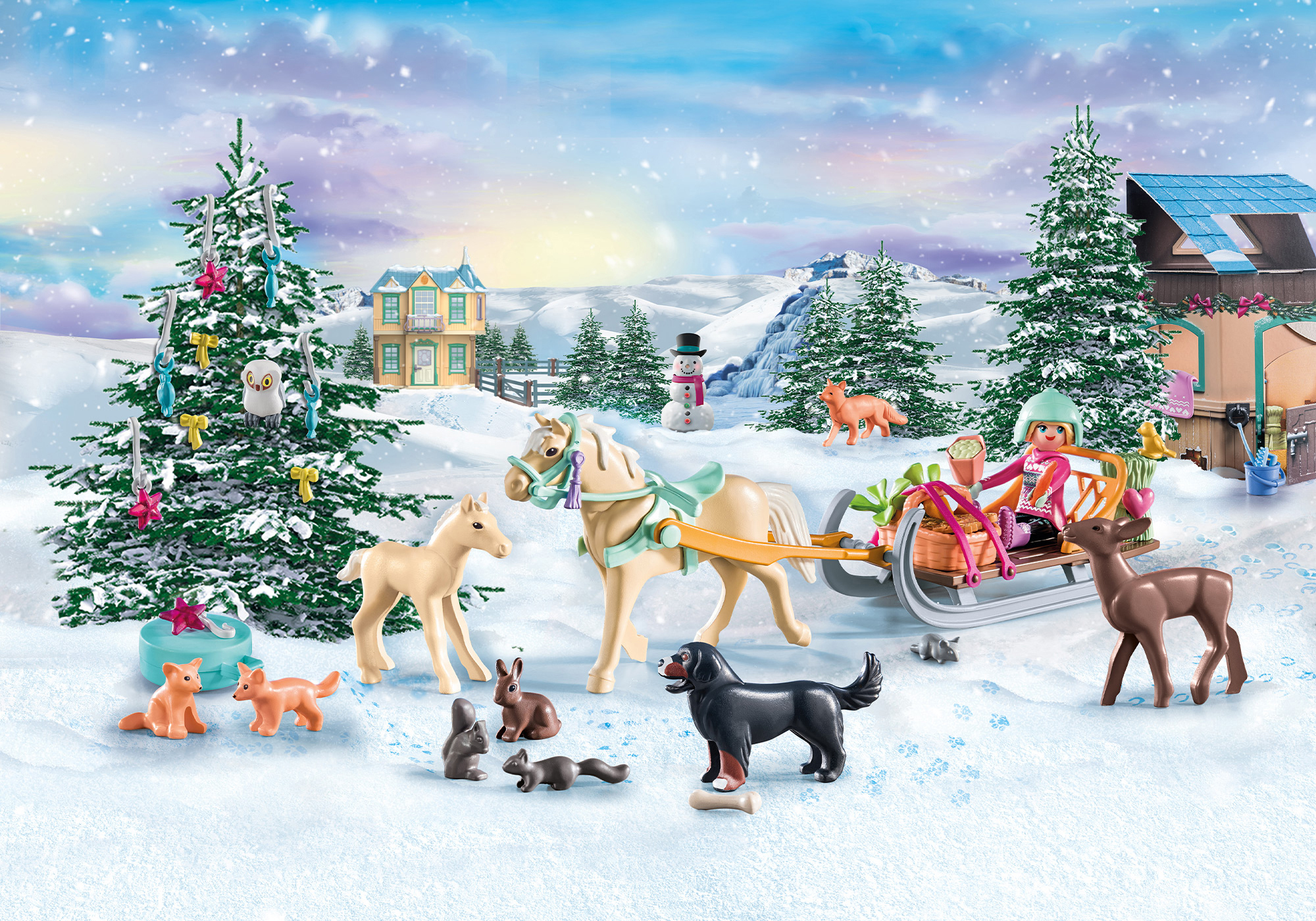 PLAYMOBIL 71345 Adventskalender Pferde: Weihnachtliche Schlittenfahrt Spielset, Mehrfarbig