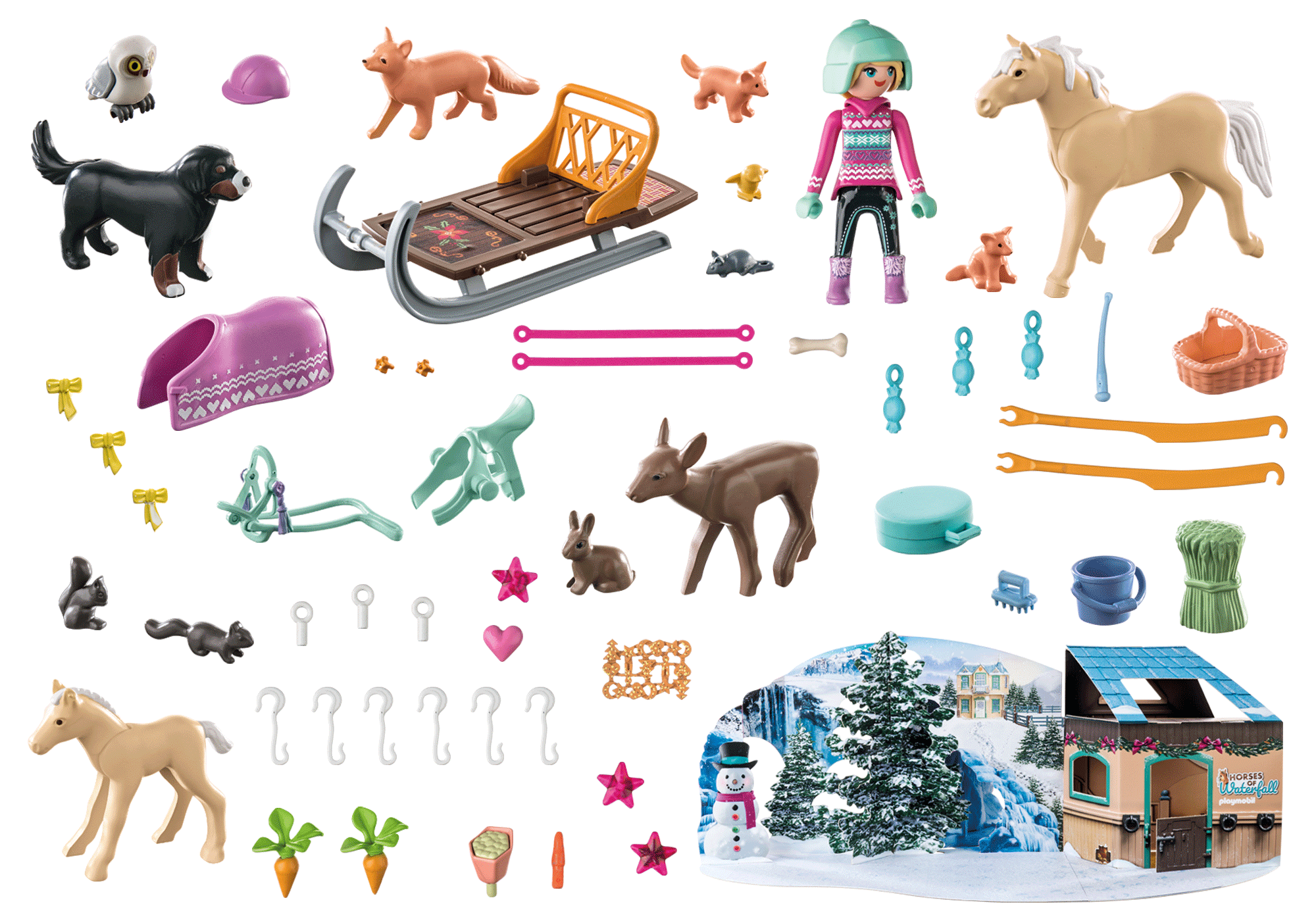 PLAYMOBIL 71345 Adventskalender Pferde: Weihnachtliche Schlittenfahrt Spielset, Mehrfarbig