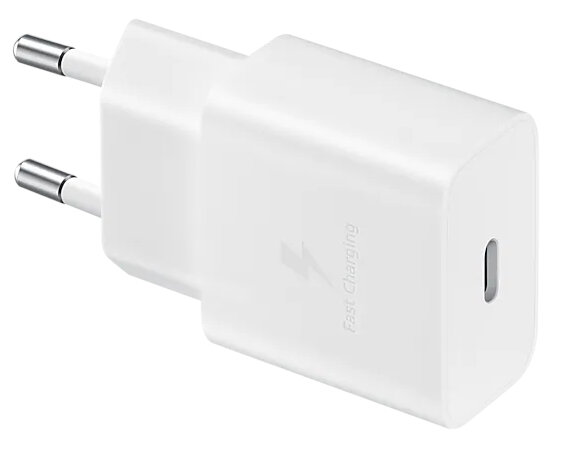 Biała ładowarka Samsung Fast Charging z portem USB-C i wtykami.