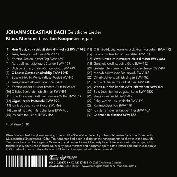 Ein CD-Cover mit Texten von Johann Sebastian Bachs Geistliche Lieder, mit einer Titelliste.