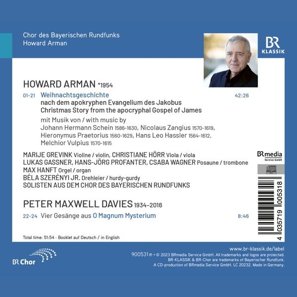 Notenblatt für einen Chor, mit Porträt eines Mannes und Textdetails.