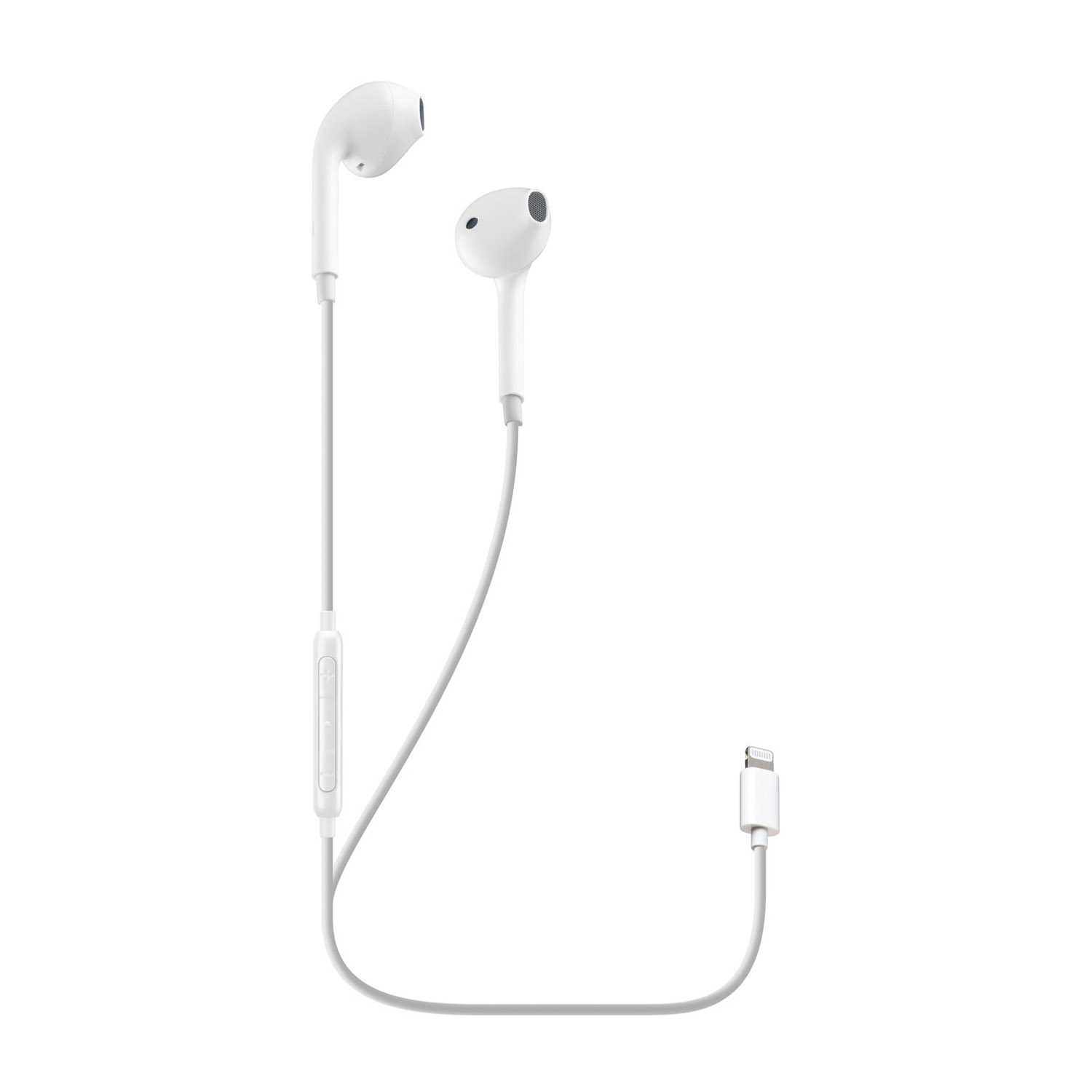 Auricolari bianchi con cavo e connettore Lightning.