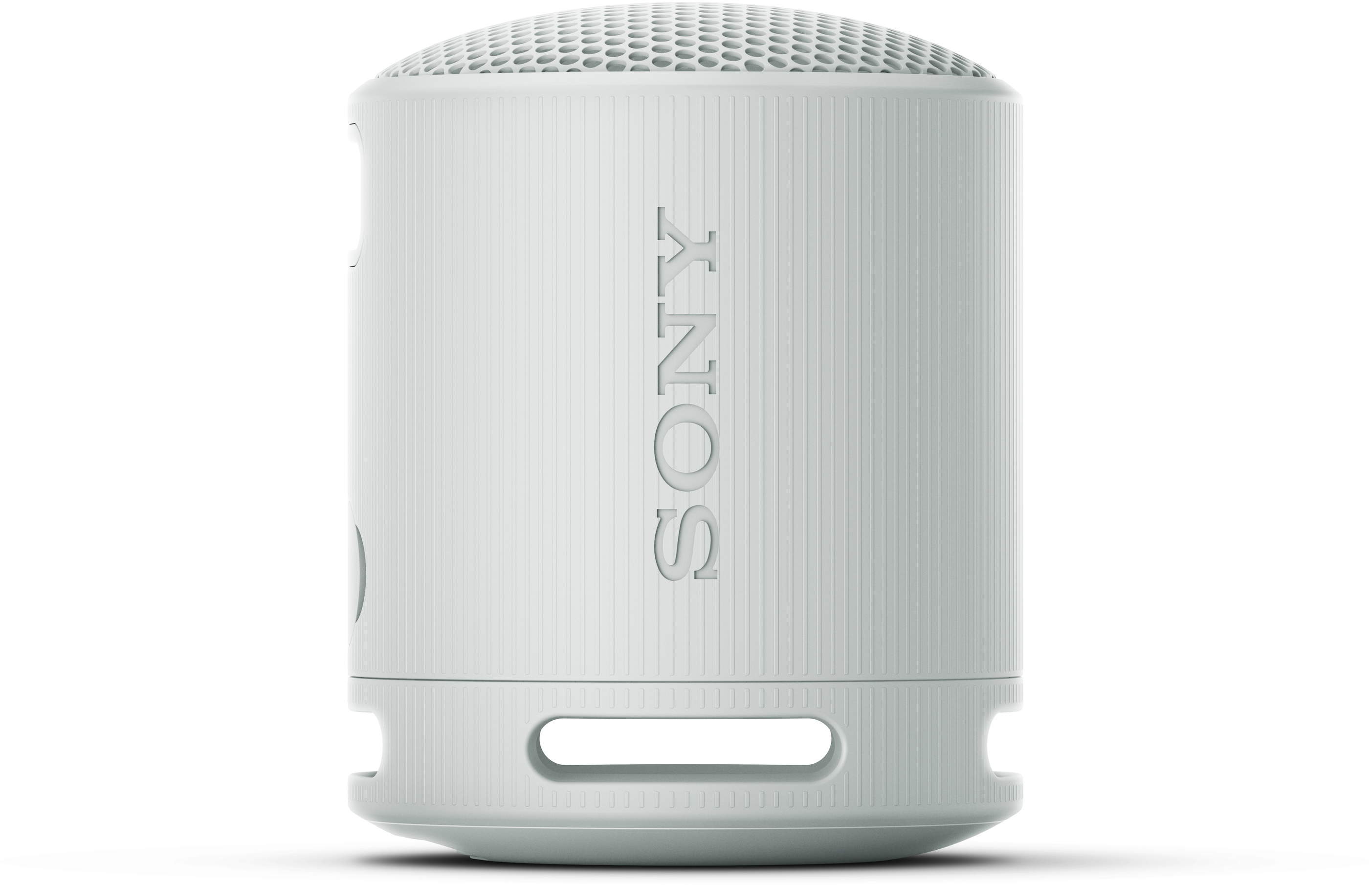 Fehér hengeres hangszóró, a SONY szóval.