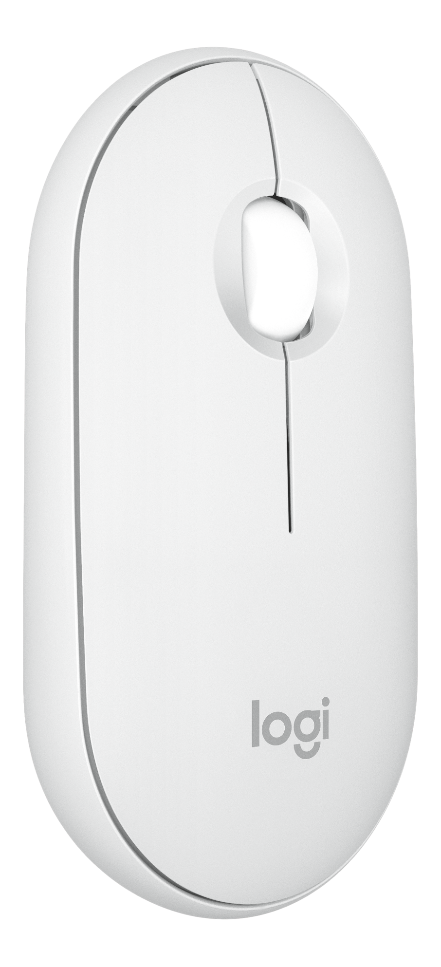 Souris d'ordinateur Logitech blanche de forme arrondie et logo Logitech.
