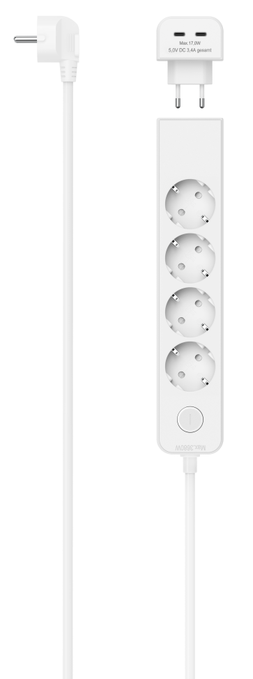 HAMA FIP Hálózati elosztó, 5-ös, 2x UCB Type-C, 17W, kapcsoló, 1,4 méter, fehér (223191)
