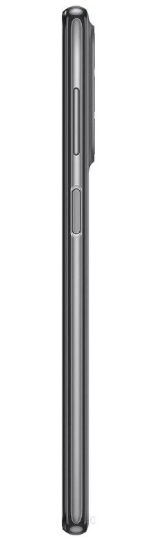 Widok z boku czarnego smartfona z przyciskami głośności i zasilania. Widoczny aparat.