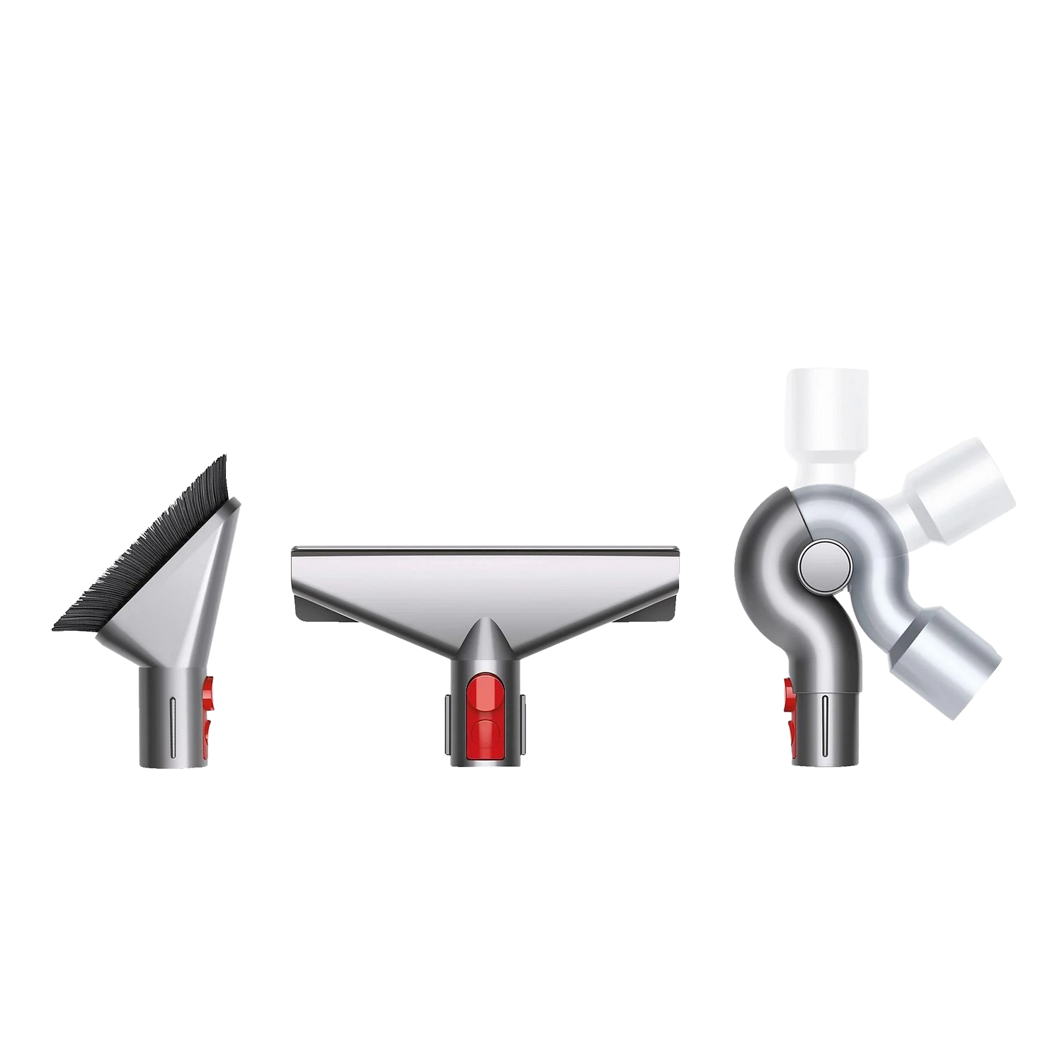 Accessoires d'aspirateur : brosse, buse et tête pivotante.