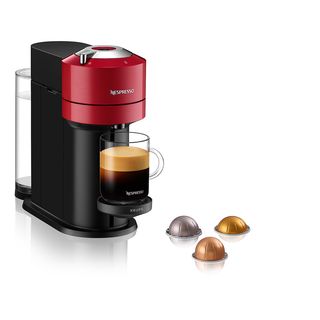 Cafetera de cápsulas - Nespresso® Krups Vertuo Next XN9105, 1500 W, 1.1 L, Calentamiento en 30 s, Tecnología Centrifusión, Wi-Fi, Bluetooth, Rojo