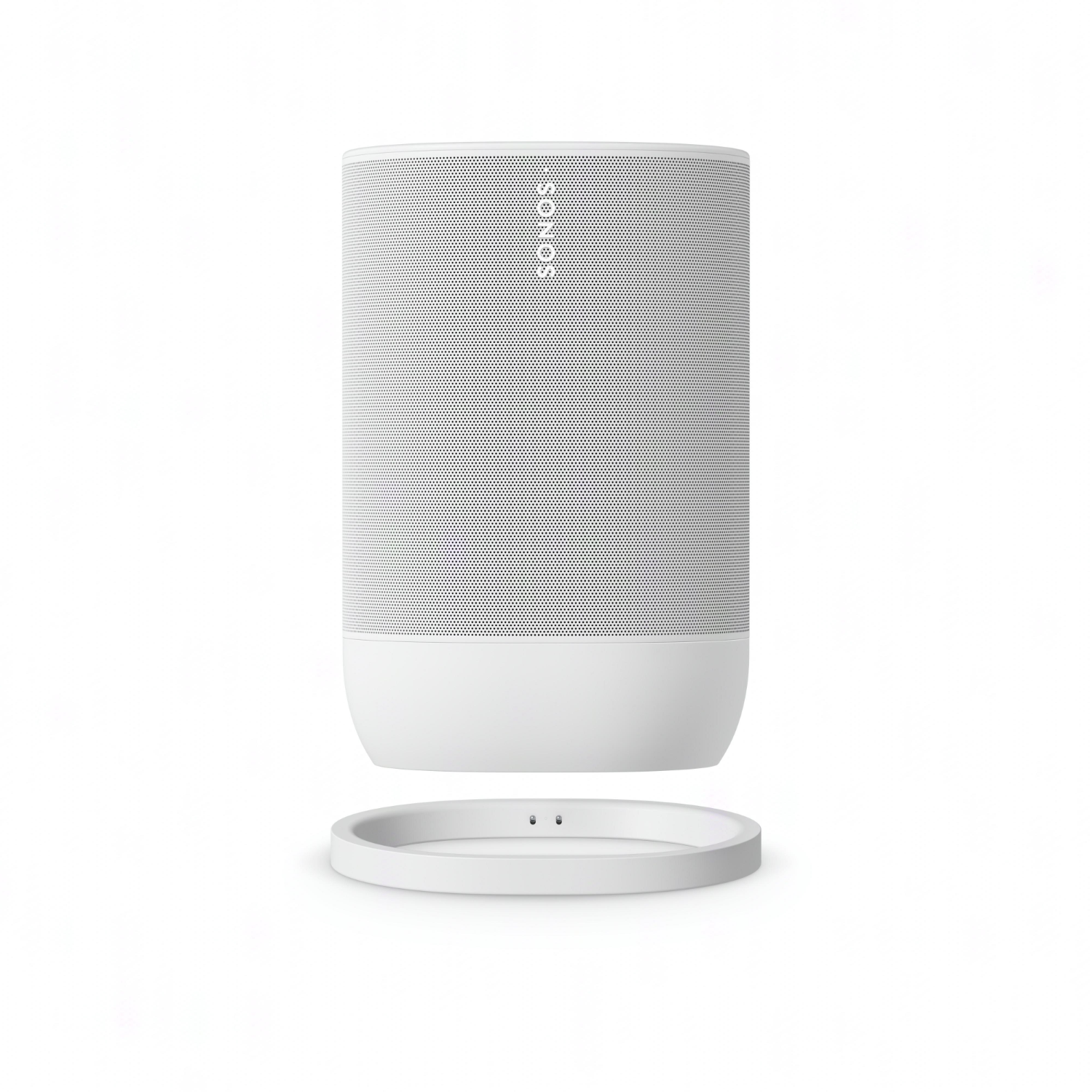 A white speaker with a base.