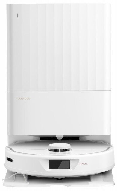 Biały robot odkurzający z czarnym panelem czujników.