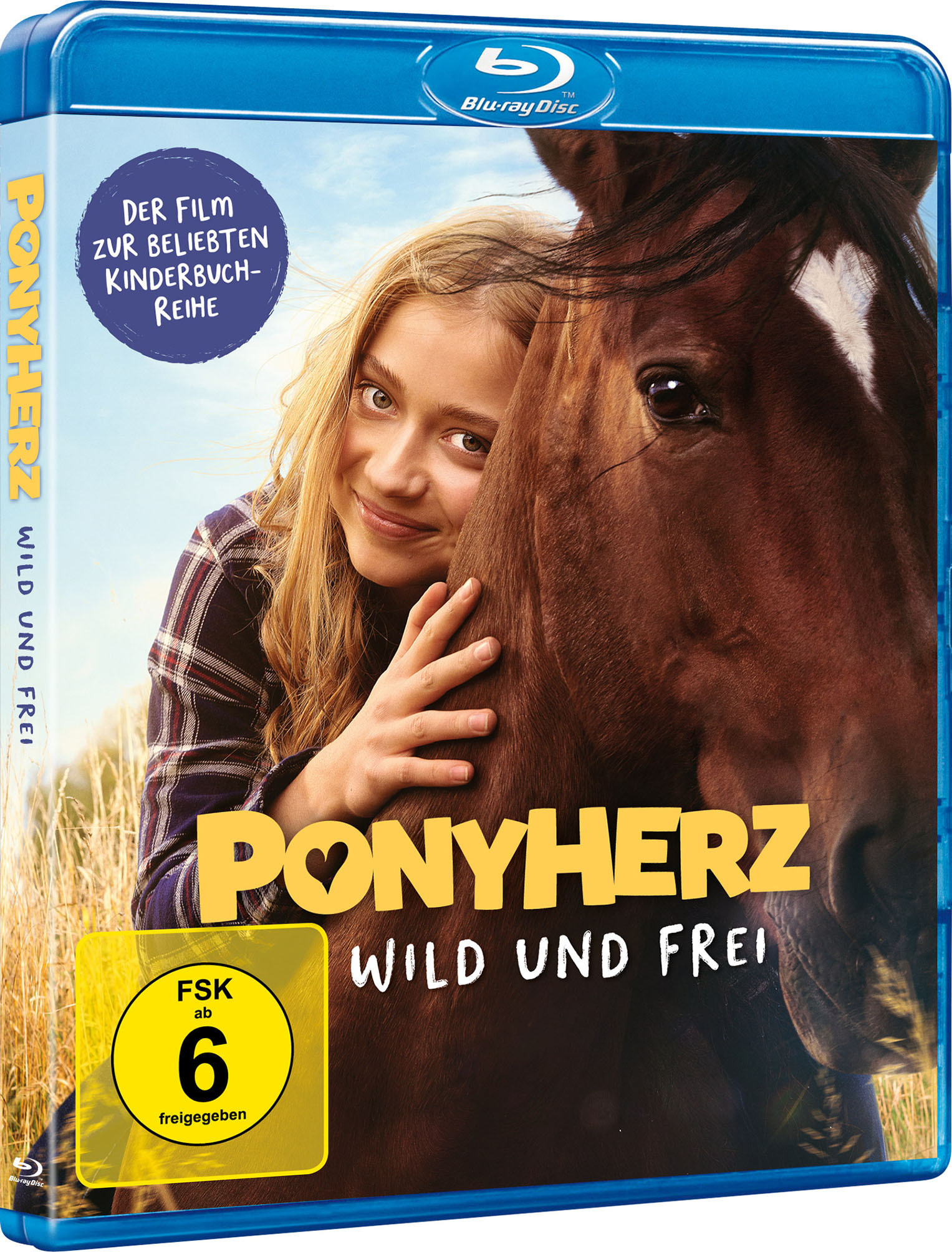 Cover einer Blu-ray-Disc mit Mädchen und Pferd, Titel 'Ponyherz'.