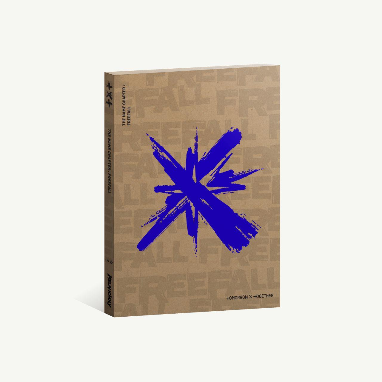 Album borító: barna doboz kék csillagszerű dizájnnal és koreai nyelvű szöveggel.