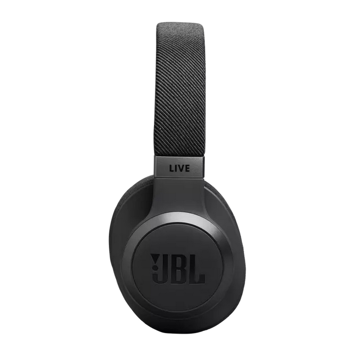 Black JBL headphones. The headphone has a headband and earcups with JBL branding.