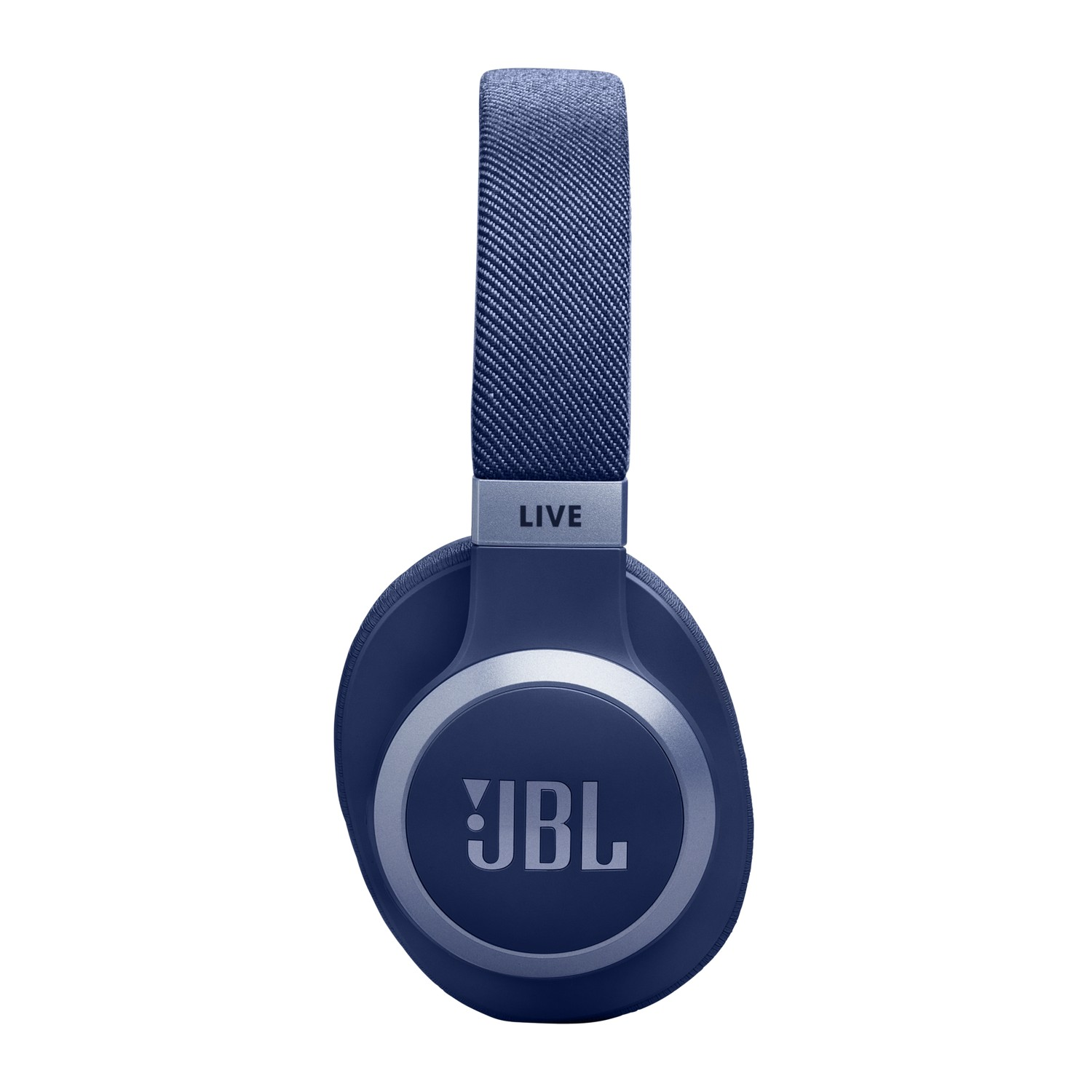 Casque JBL bleu marine avec le logo JBL argenté sur les oreillettes.