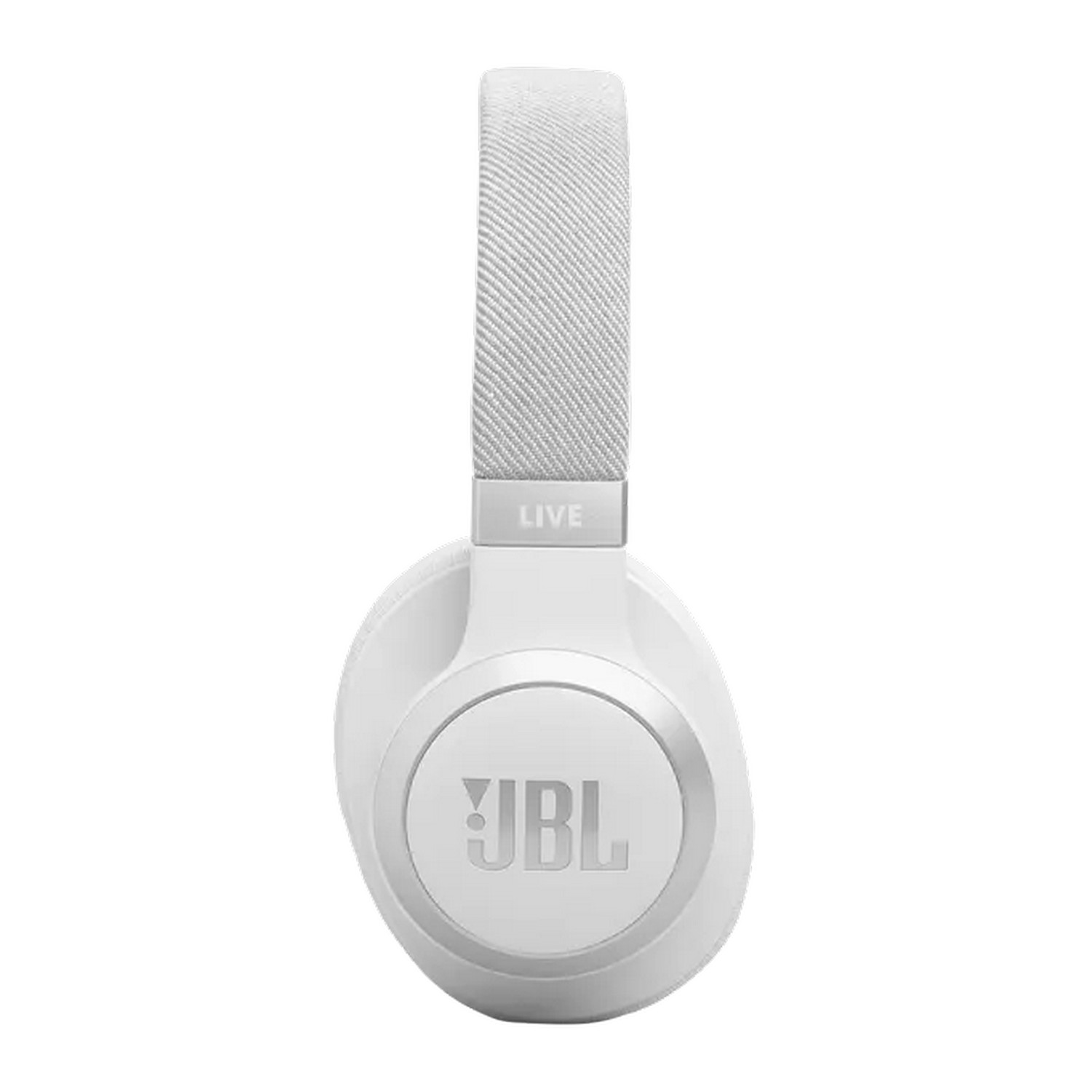 Une paire d'écouteurs JBL blancs. Les écouteurs sont sur un fond blanc.