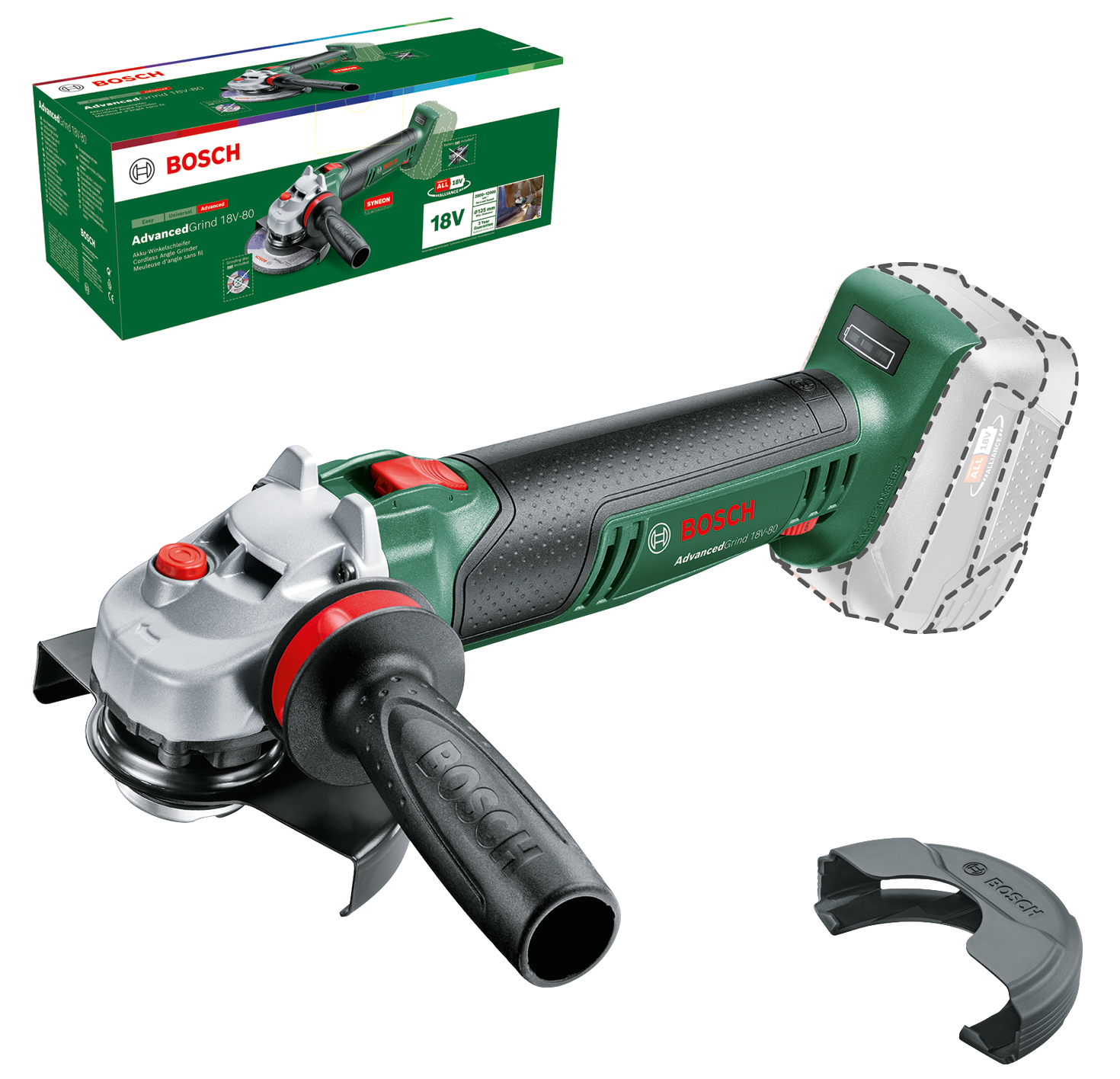 BOSCH Advanced Grind 18V-80 Akkumulátoros sarokcsiszoló,18V, 125mm, akku és töltő nélkül (06033E5100)