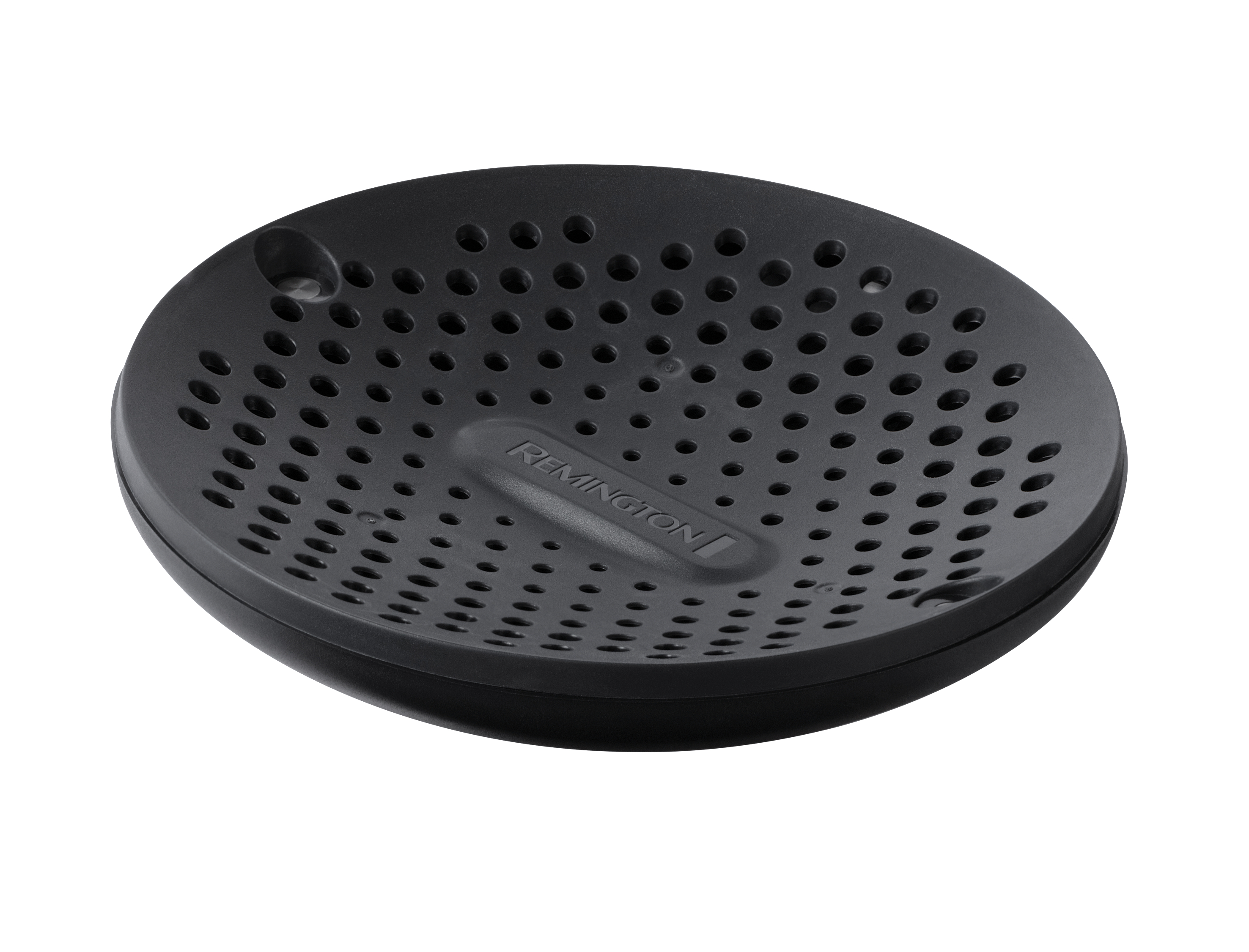 Eine schwarze, runde Platte mit Löchern, darauf steht das Wort Remington.
