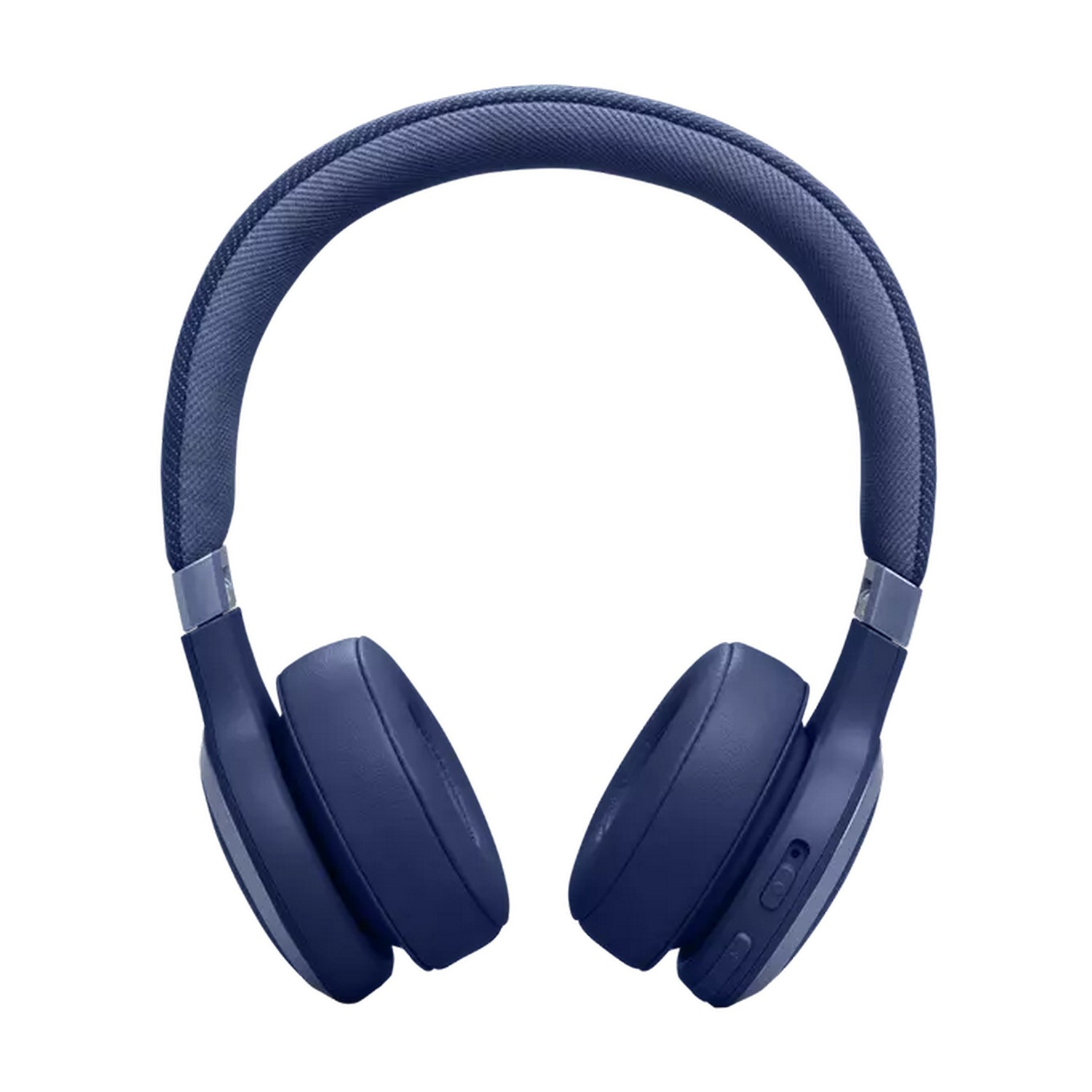 Blue headphones, isolated on a white background. Ear cups and headband visible.