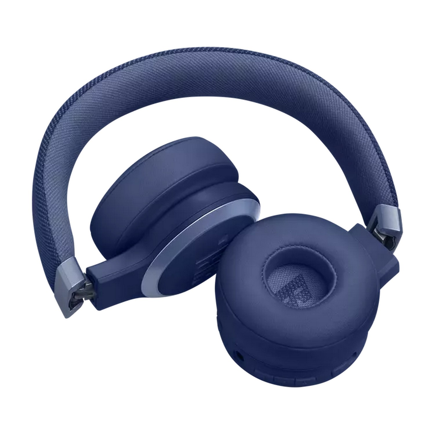 Blue headphones with a blue headband, white background.