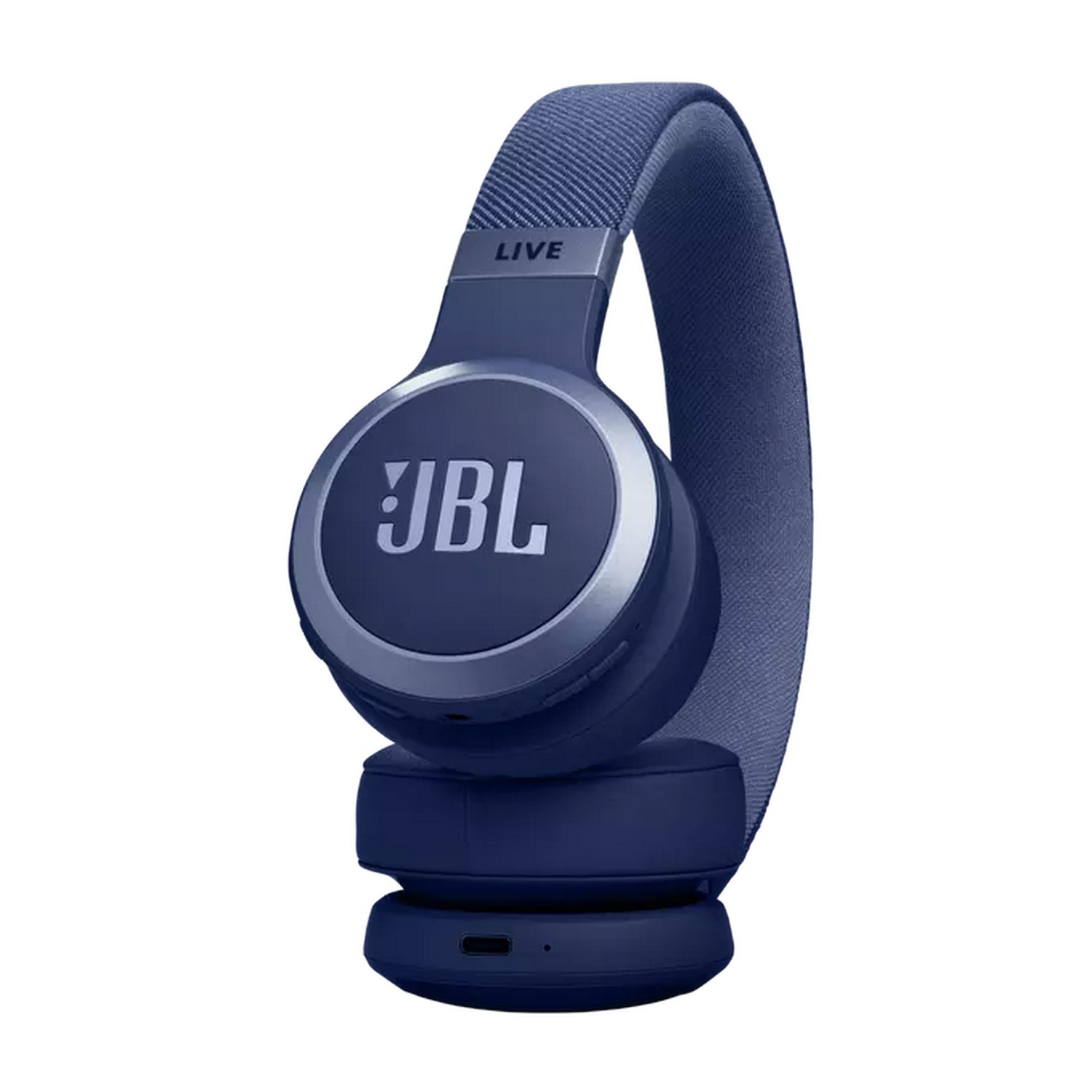Blue JBL headphones with the logo on the side. The headphones are on a white background.