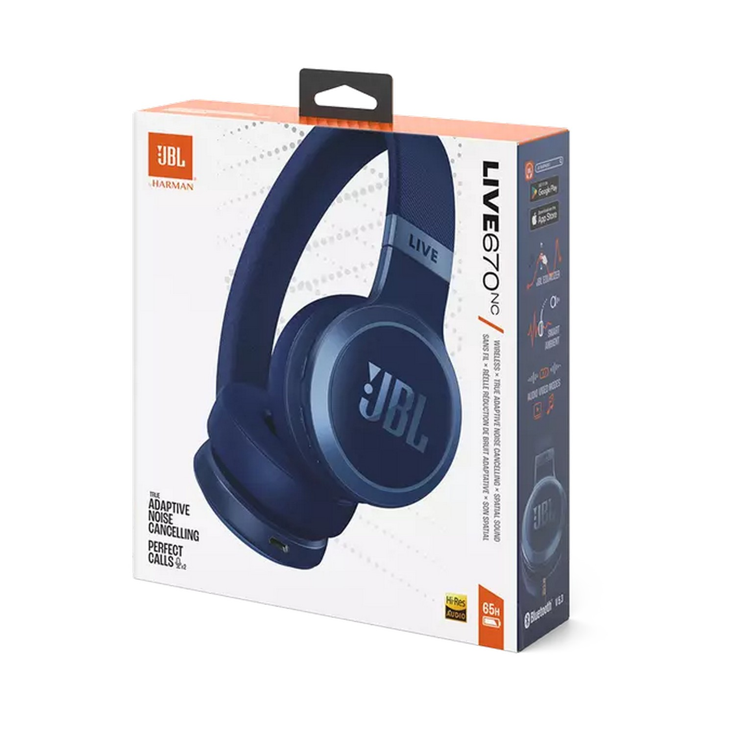 JBL headphones box with headphones visible inside.