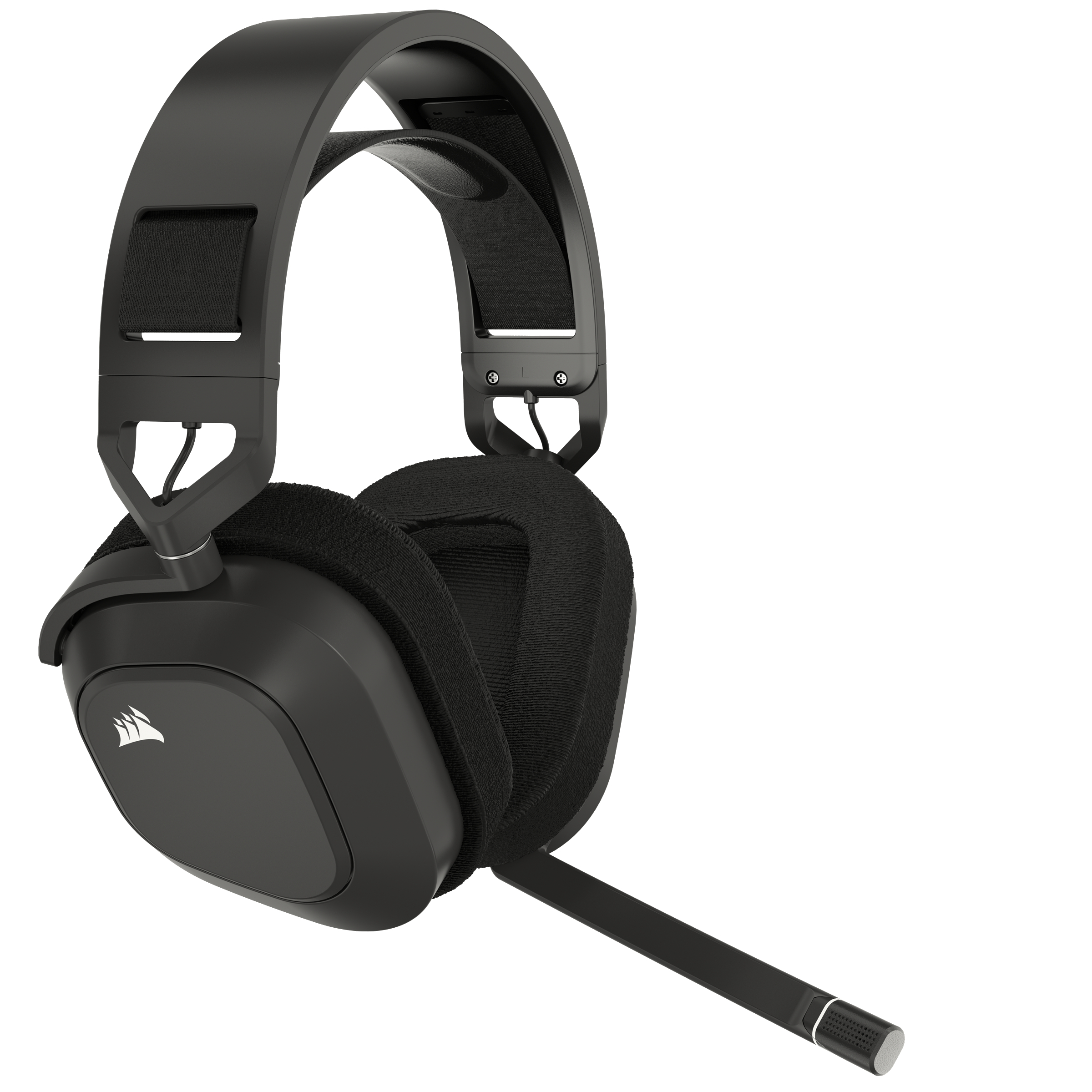 Schwarzes Gaming-Headset mit Mikrofon. Das Headset befindet sich auf weißem Hintergrund.