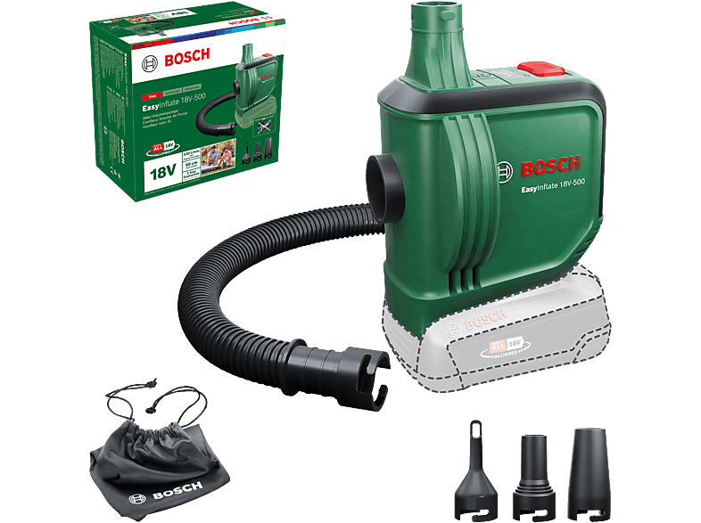 BOSCH Easy Inflate 18V-500 Akkumulátoros légkompresszor, 18V, akku és töltő nélkül (0603947200)