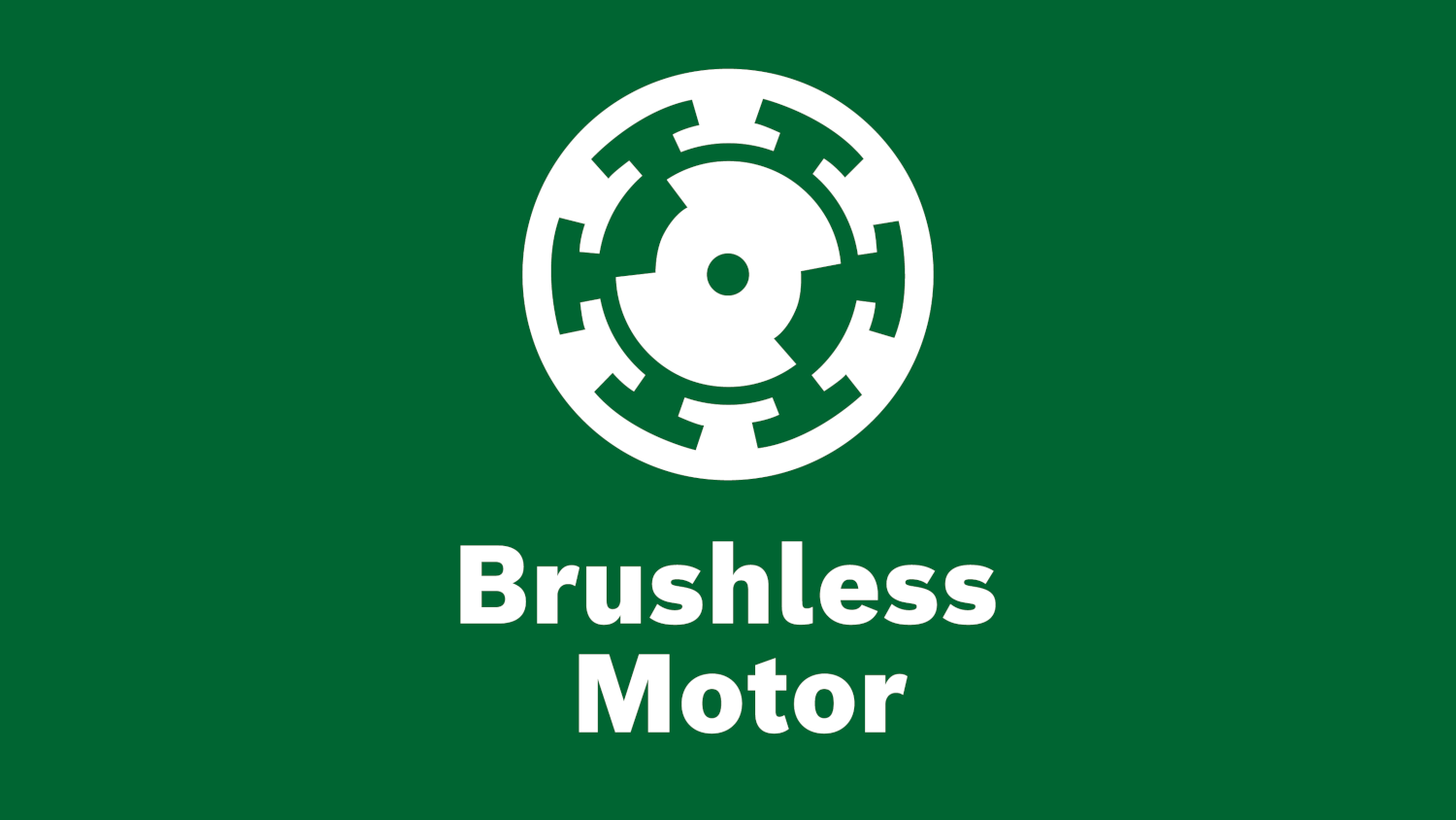 Zöld háttér fehér logóval, rajta nagy fehér betűkkel: 'Brushless Motor'.