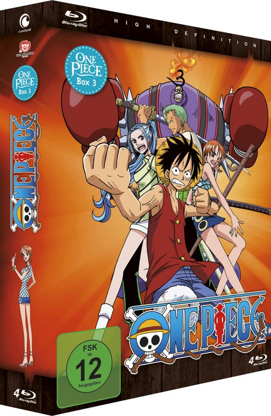 Eine Blu-ray-Box-Set von One Piece Box 3, mit Charakterillustrationen und dem One Piece-Logo.