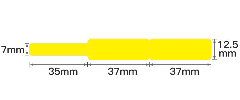 Gelbe Markierung mit Maßen: 7mm x 35mm, 37mm, 37mm und 12.5mm.