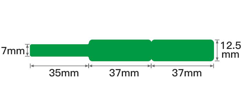 Grünes Objekt mit Maßen: 7mm, 35mm, 37mm, 37mm, 12.5mm.