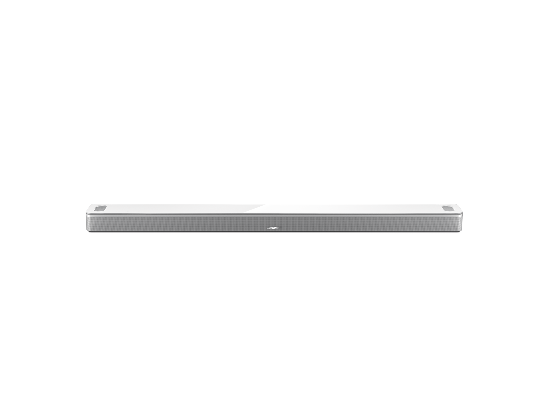Eine silberne Soundbar auf schwarzem Hintergrund. Das Bose-Logo ist sichtbar.