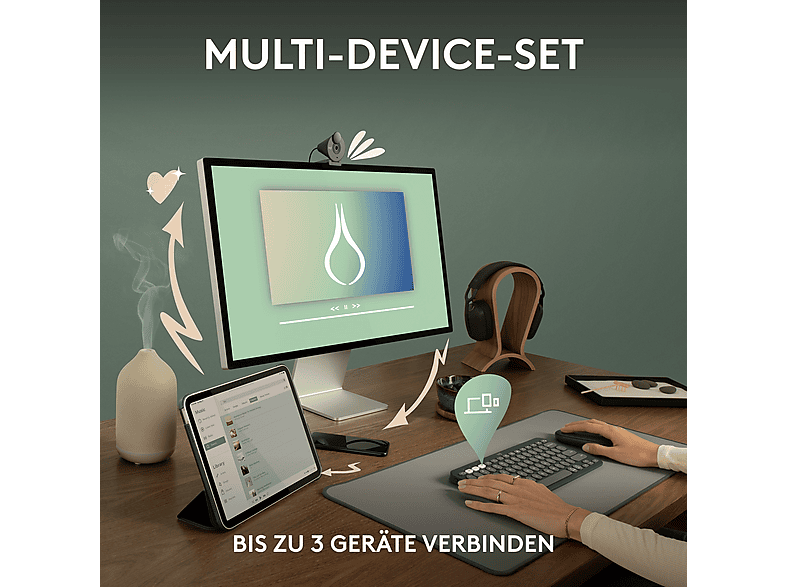 LOGITECH Pebble 2 Combo, Easy-Switch für Windows, macOS, iPadOS, Chrome, Tastatur & Maus Set, kabellos, Graphite