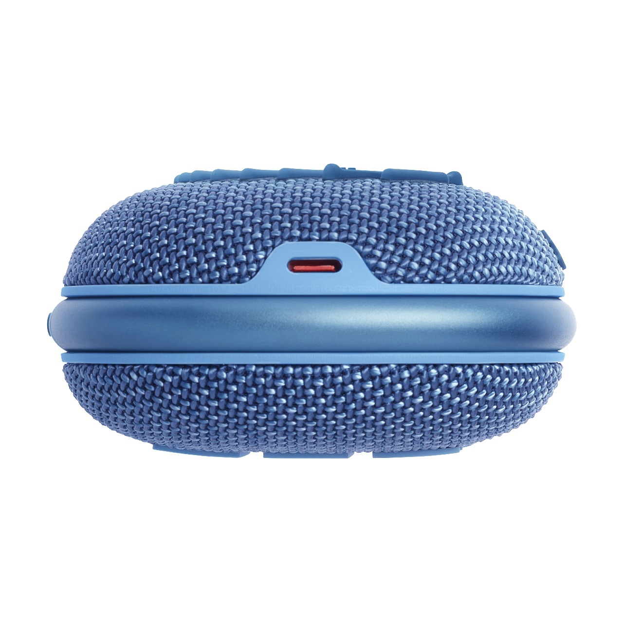 Ein blauer, oval geformter JBL-Lautsprecher mit rotem Ladeanschluss.