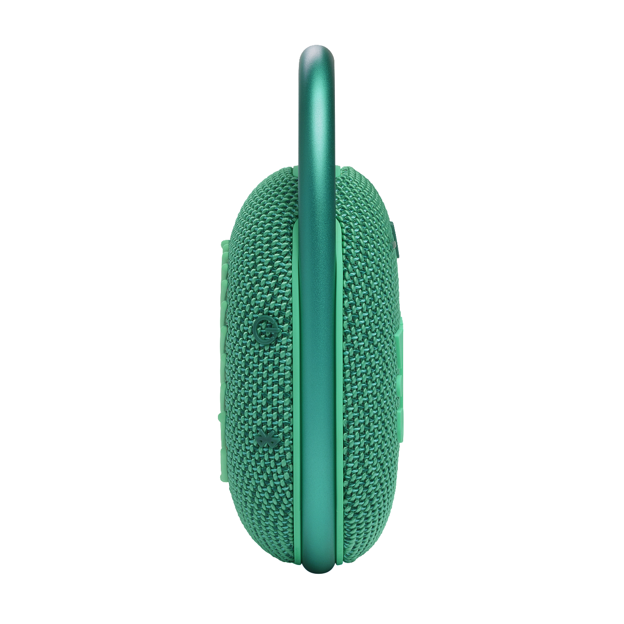 Seitenansicht eines grünen, zylindrischen Bluetooth-Lautsprechers.