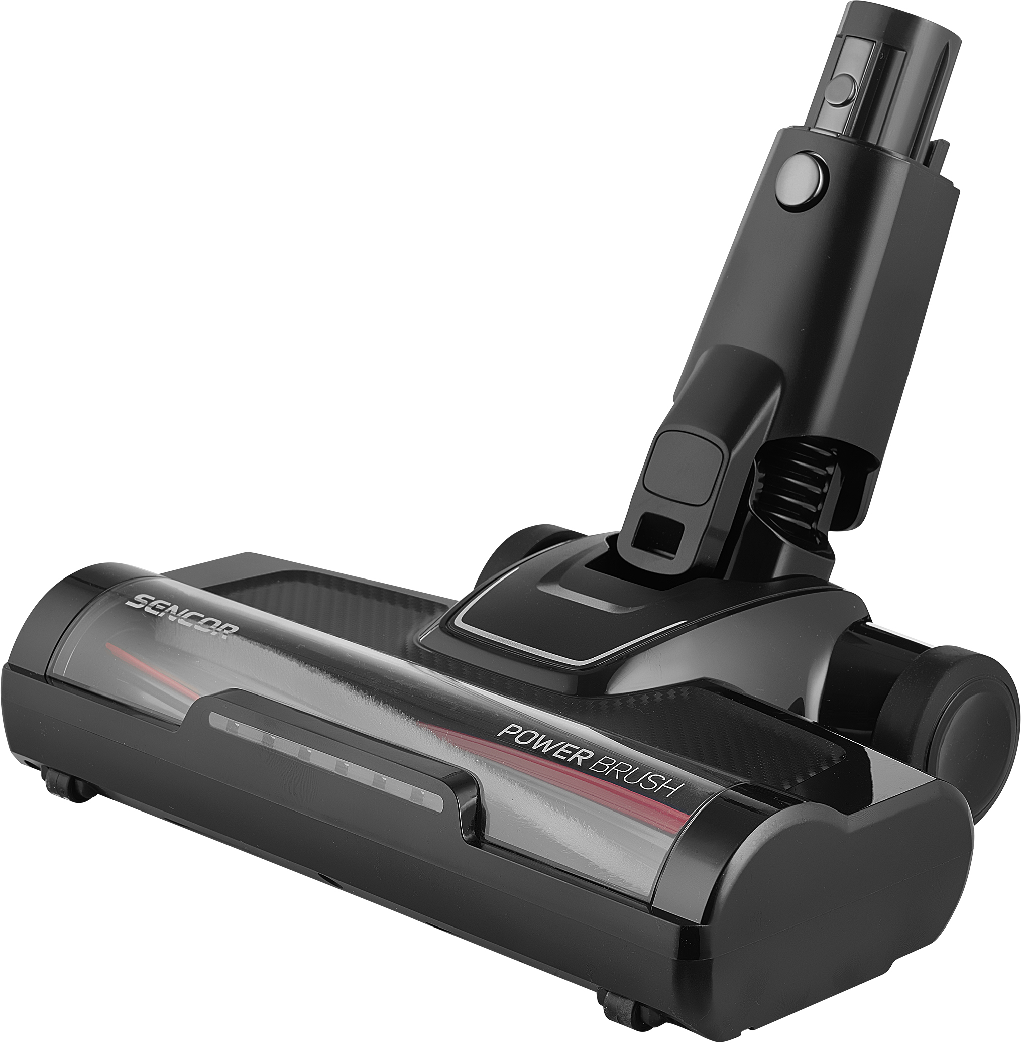 Fekete porszívófej. Power Brush felirat és kerekek találhatók rajta. Tiszta design és forma.