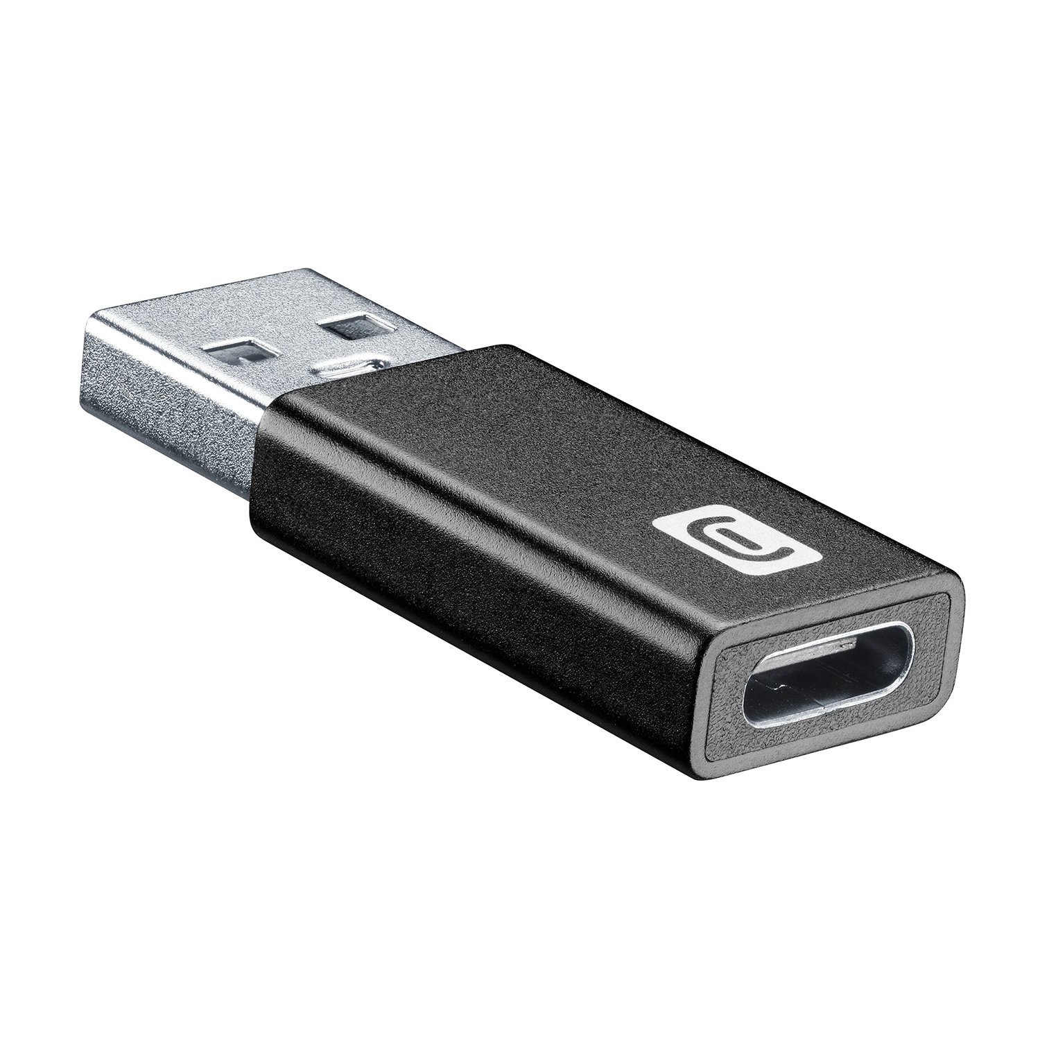 Adattatore USB-C nero con connettore USB argento.