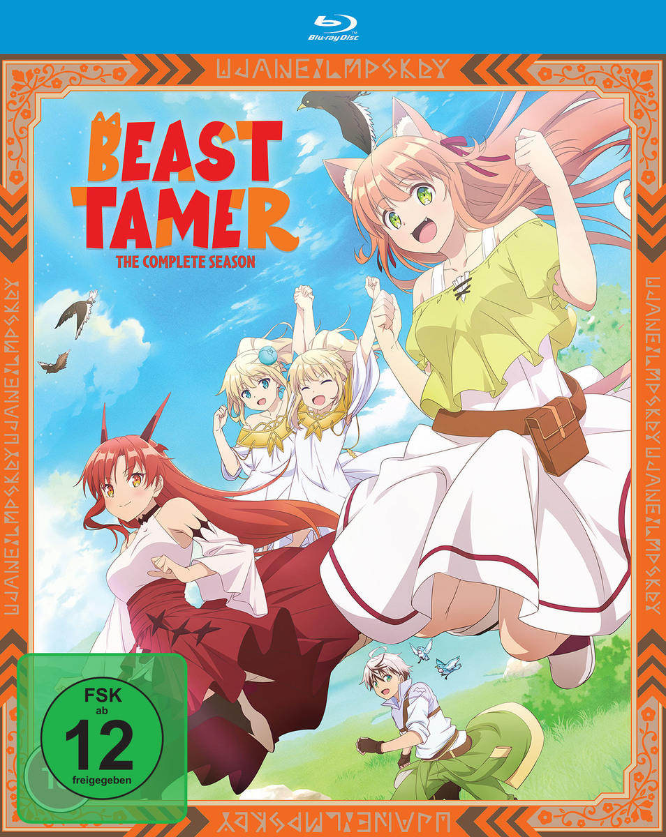 Beast Tamer Blu-ray-Cover. Anime-Charaktere auf lebendigem Hintergrund, mit FSK-Logo und Design.