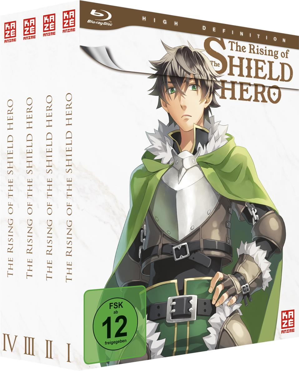 Box-Set der Anime-Serie „The Rising of the Shield Hero“ mit Charakterillustration.