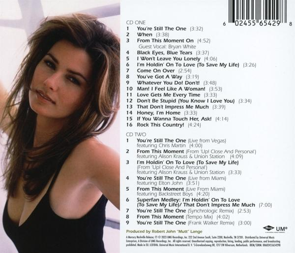 Rückseite eines Albums von Shania Twain mit Titelliste und Urheberrechtsinformationen.