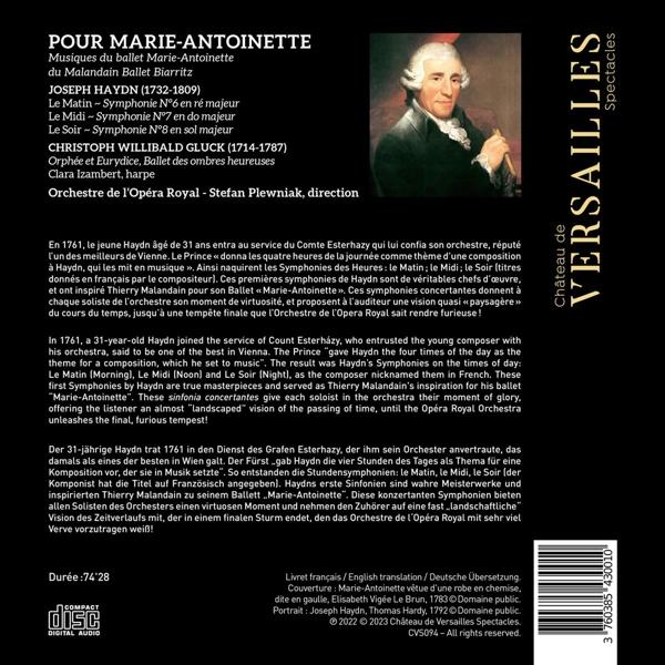 CD-Cover mit Text über ein Ballett, ein Porträt eines Mannes und dem Schriftzug "Versailles Spectacles".