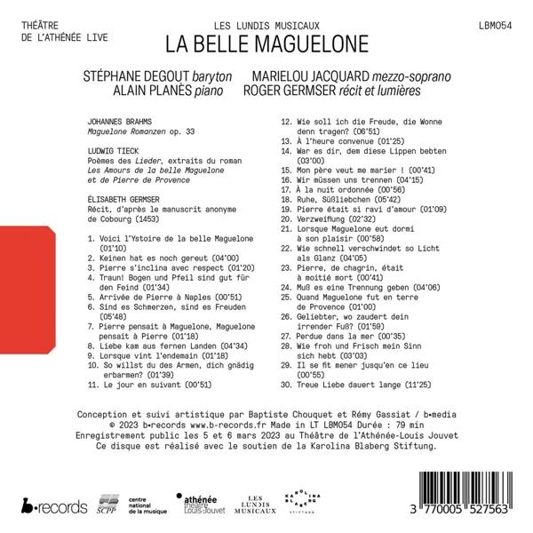 Ein Konzertplakat mit Text und Namen der Interpreten. Der Titel lautet "La Belle Maguelone".