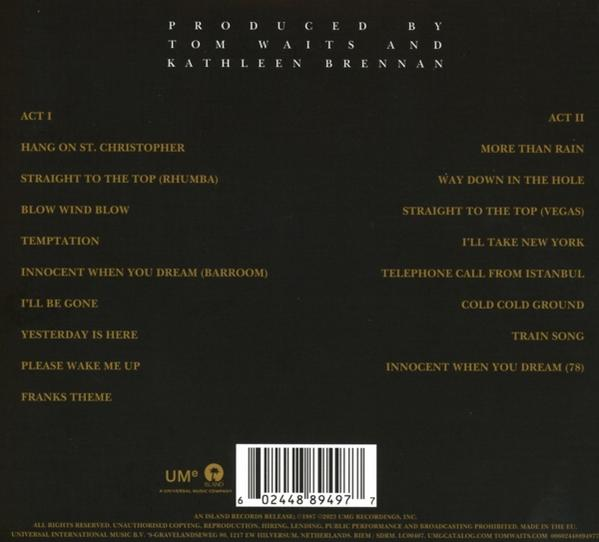 Rückseite eines Tom Waits Albums mit Songtiteln und Credits.