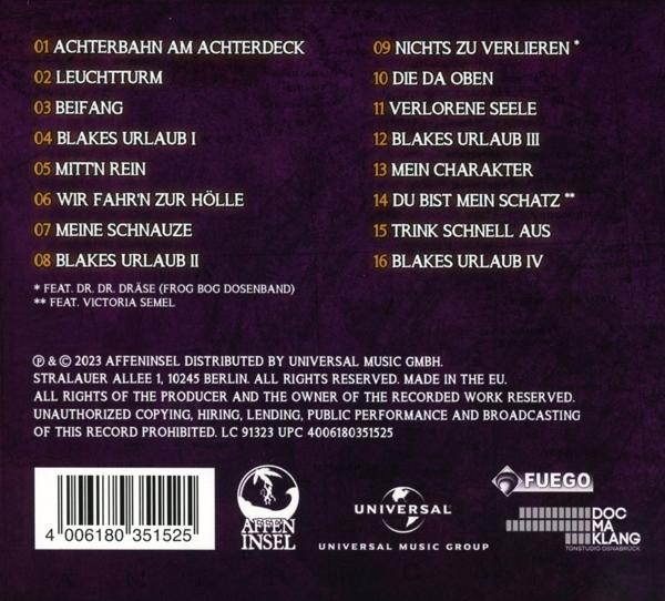 Rückseite einer CD mit deutschen Titeln und Credits, Logo und Barcode.