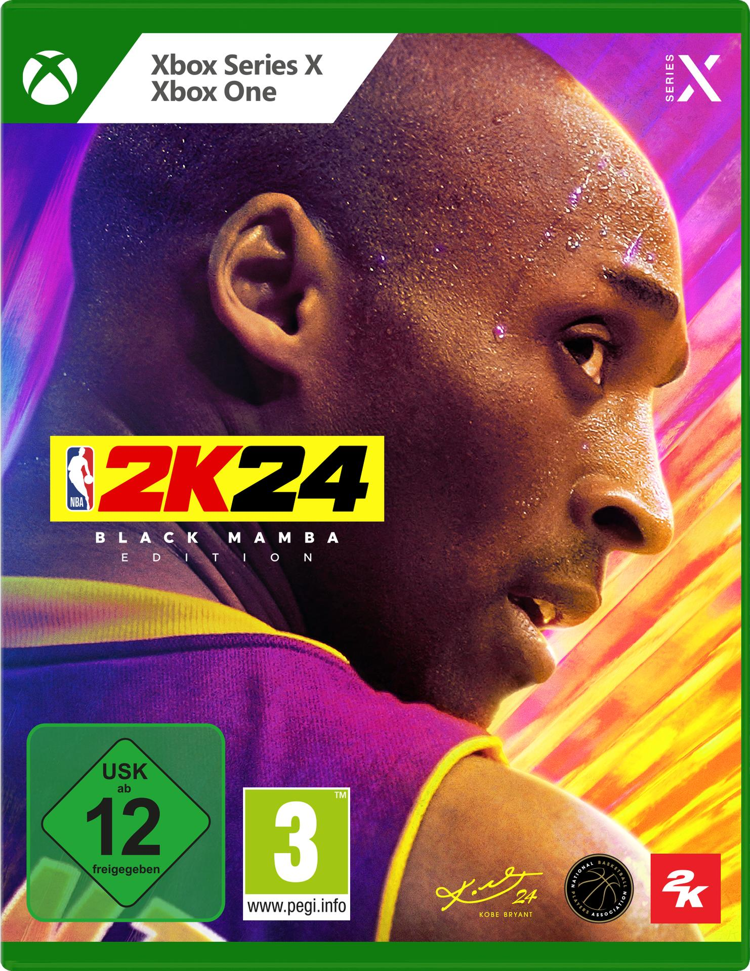 NBA 2K24-Spielcover. Kobe Bryant ist vorne drauf. Das Cover hat grüne und lila Töne. Das Spiel ist für Xbox.