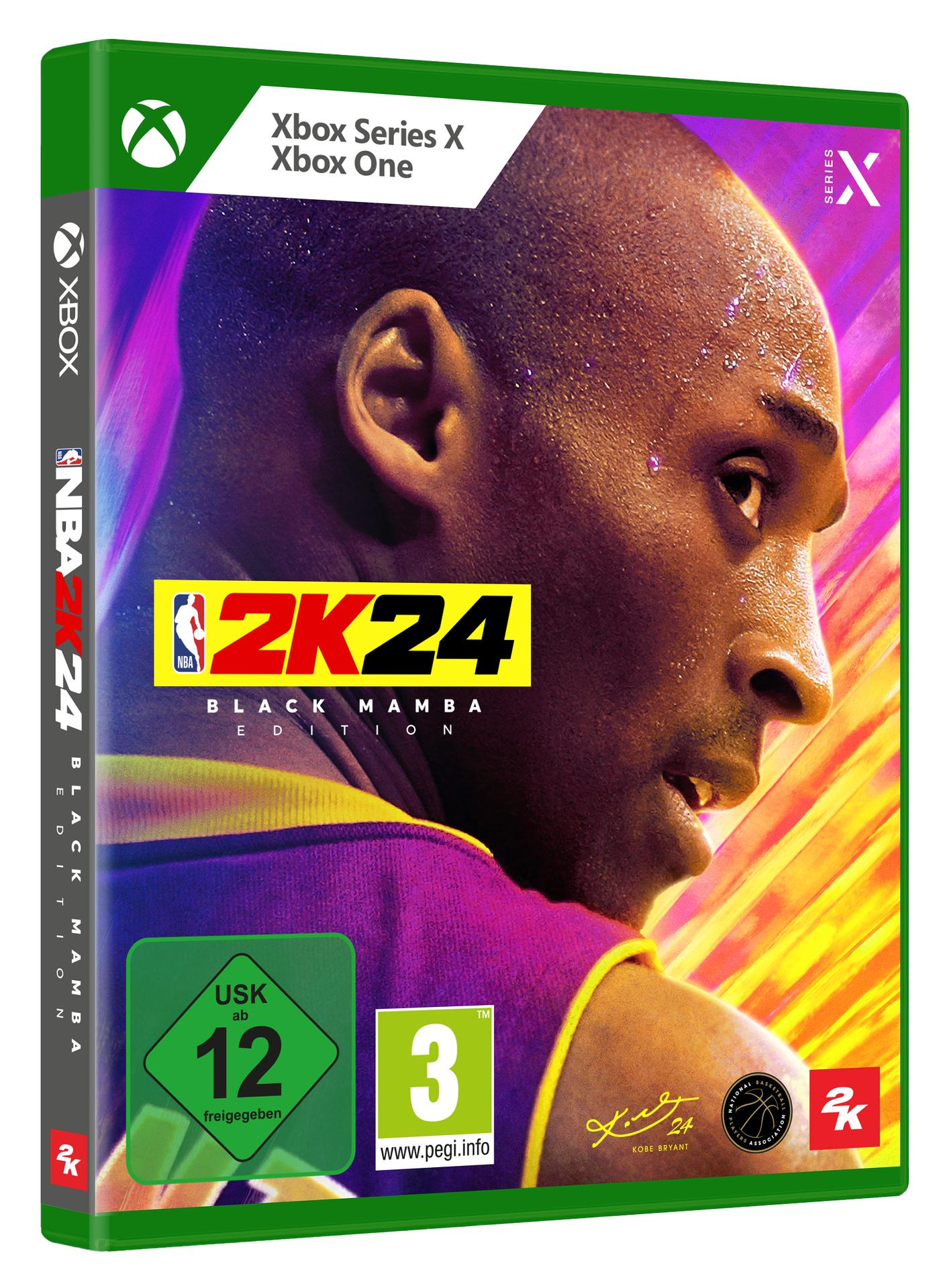 NBA 2K24 Spielbox für Xbox Series X/One. Mit Kobe Bryant auf dem Cover.